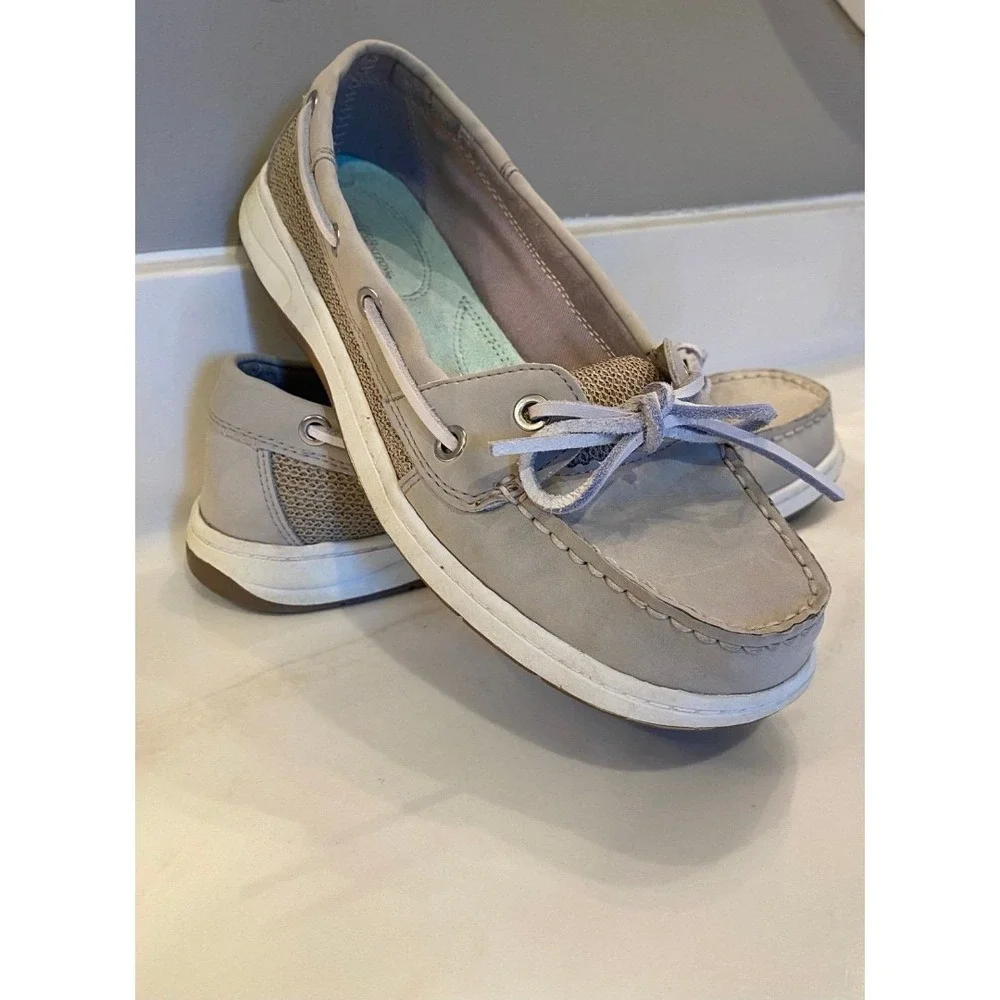 Croft & Barrow‎ Womens Beige Boat Shoes Size 8M Slipons w/ supportive Insoles